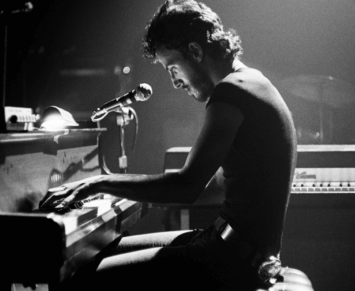 Bruce on piano at Harvard Square Theatre, 1974