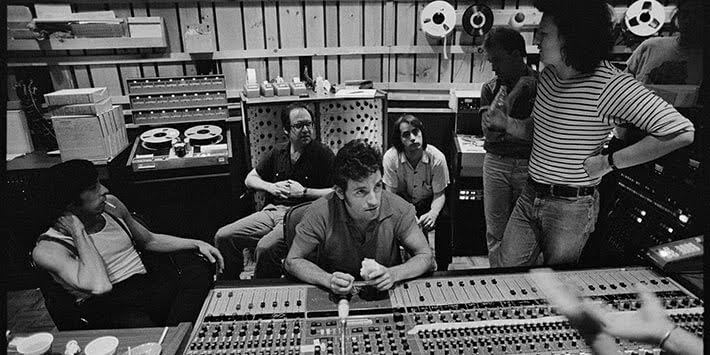 Bruce Springsteen and the E Street in the studio with Jon Landau 1970's