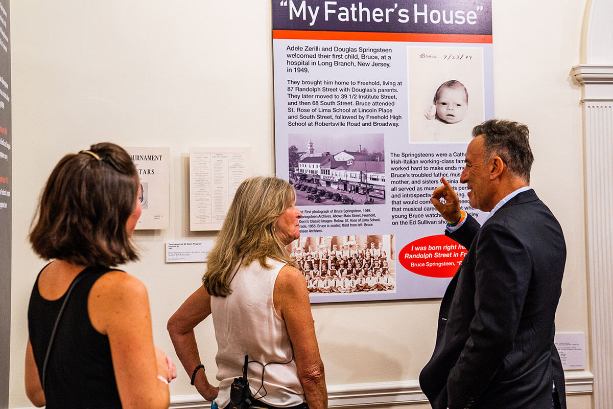 Melissa Ziobro, Eileen Chapman and Bruce Springsteen at the opening of His Hometown exhibit in Freehold. September 29, 2019